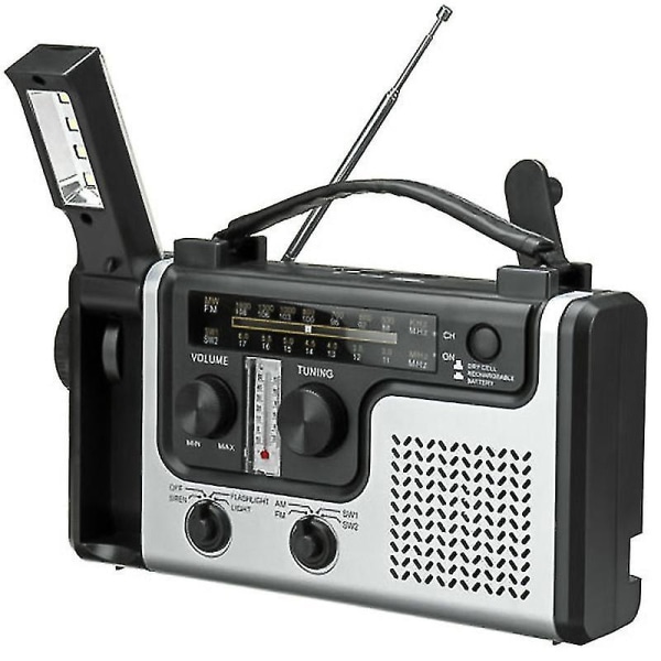 Multifunksjons Sol- og Håndsveiv AM-FM-SW Radio Lommelykt