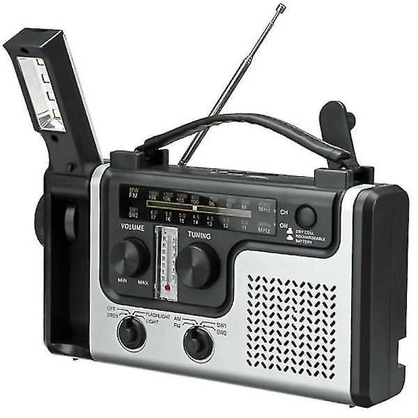Multifunktionel Solcelledrevet Håndsving AM-FM-SW Radio Lommelygte