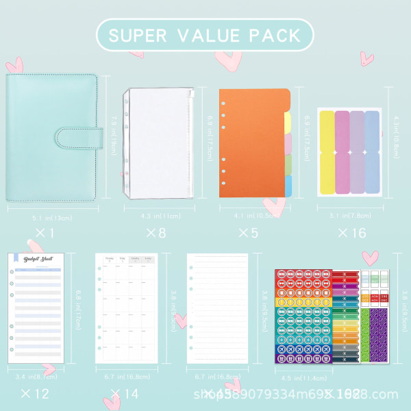 Bogføring Notebook Macaron A7 PU Læder Løsblad Kreativ Kontanter Blue
