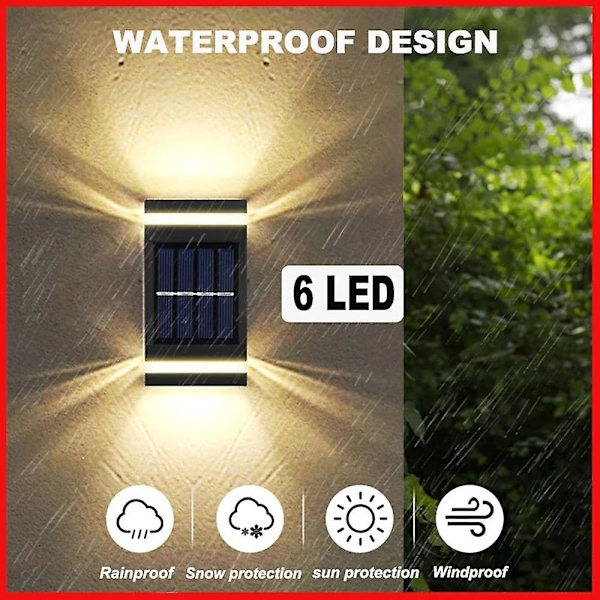 2-pack Utomhus Vägglampor Solcellsdrivna Vattentäta Trädgårds LED-Veranda Lampor