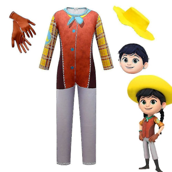 Børne Dino Ranch Kostume Bodysuit Jumpsuit Hat Handsker Maske Sæt Performance Dragt Outfit 6-7 Years
