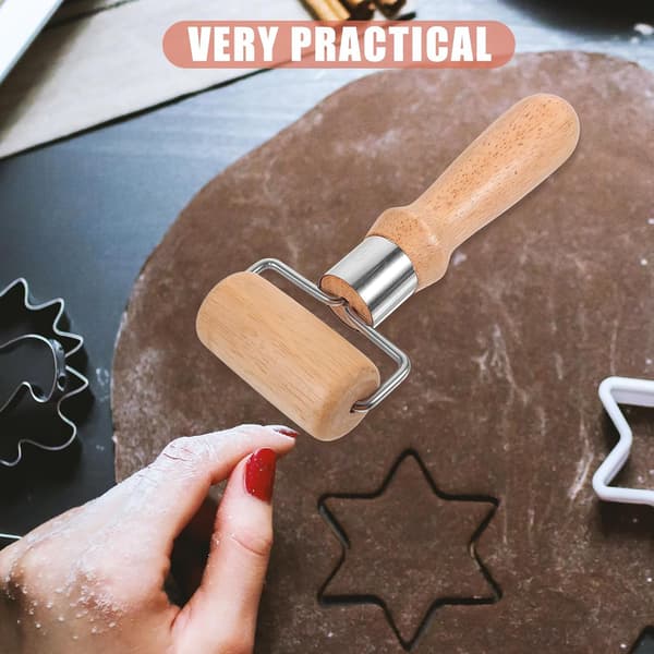 Deigrulle Multifunksjonell Kjevle i Tre og Rustfritt Stål Ergonomisk Design Enkel Stil Khaki Farge