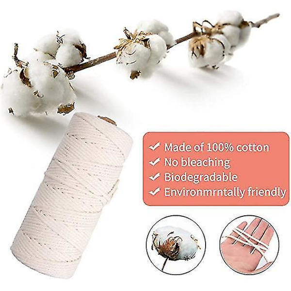 119 st Macrame-snöre 100m 3mm Naturligt Bomullsgarnsnöre
