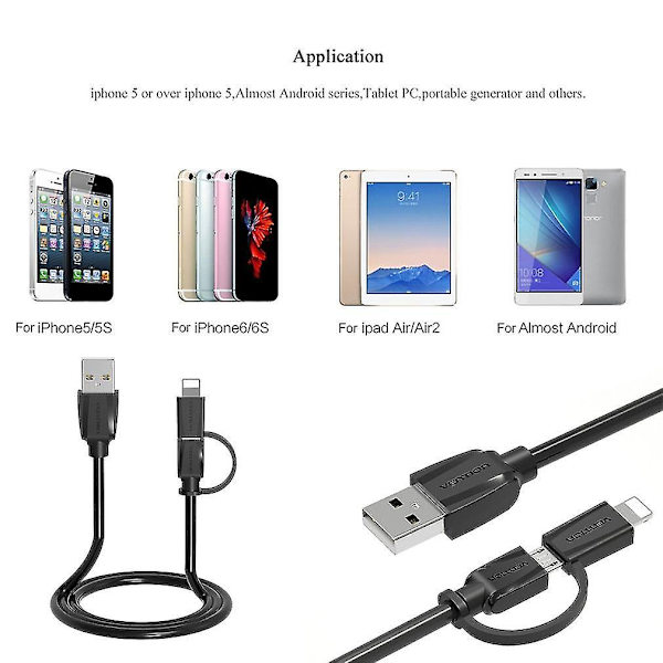 Vention 2-i-1 Micro USB 2.0 Data Laddningskabel iPhone Android