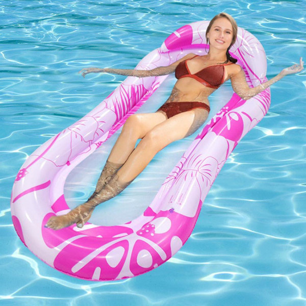 Uppblåsbar flottörrad med nät Stark flytkraft Vattentät printed solsäng Lekvatten Bärbar simmadrass Vuxen vattenfåtölj Tillgång till pool Pink