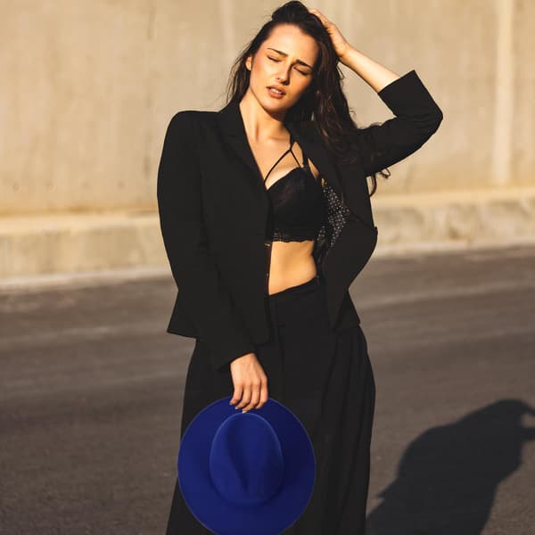 Tvåfärgad Fedora Hatt Klassisk Jazzmössa Bred Brätte Herrhattar Vintertillbehör Blå