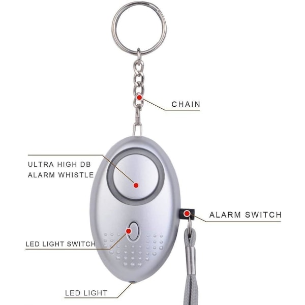 Personligt larm, 2-pack säkerhetslarm nyckelring med led ficklampa