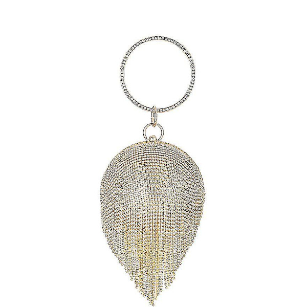Kvinders Rund Bold Clutch Taske Blændende Fuld Rhinesten Kvast Ring Håndtag Tegnebog Aften Taske