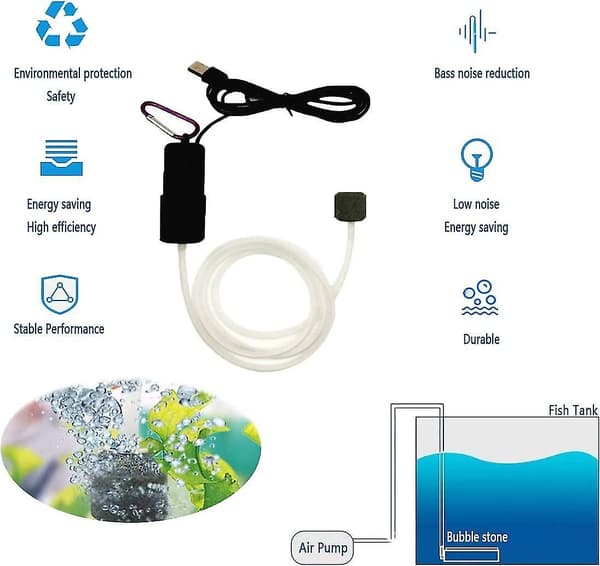 Mini USB Akvarium Luftpumpe Luftsten Slange Sort