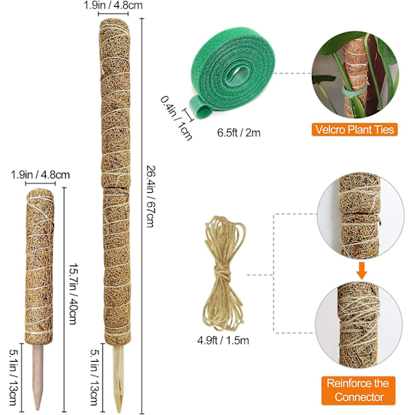 2 stk. Plante Støtte Klatreplante Kokos Pæl Til Monstera Plante Hjem Have