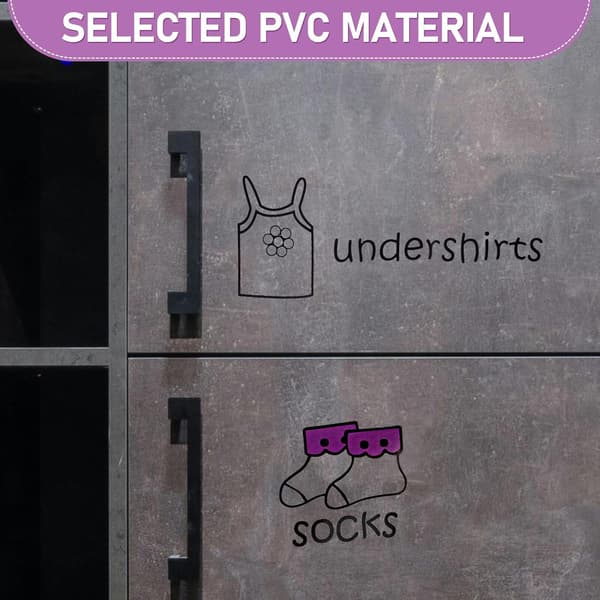 2 ark tøjsorteringsmærkater til soveværelsesskuffer, PVC-materiale