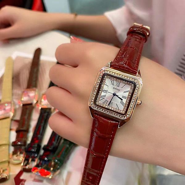 Armbandsur för mellanstadieelever, dam, Ins-stil, högkvalitativt, lyxigt och enkelt, fullsatt med diamanter, kvartsur Black