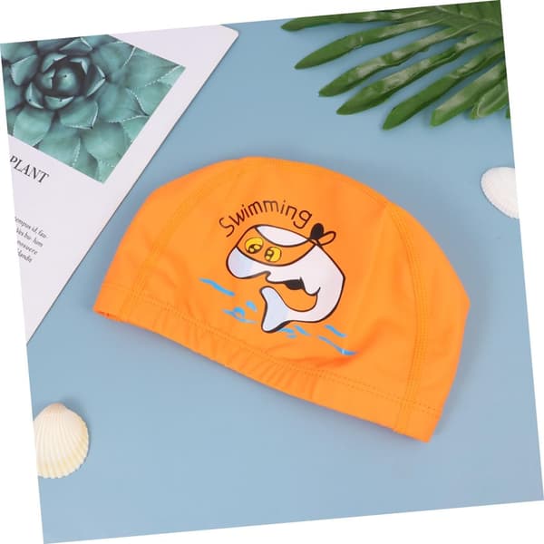 2 st badmössa med delfinmönster, elastisk badmössa för pojkar, orange badtillbehör