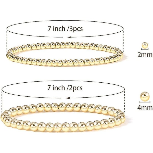 14k Gullbelagt Perleball Armbånd Elastisk Strekkbart Gullperlearmbånd For Kvinner Gave