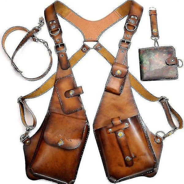 Medeltida Lädersele Holster Väska Dold Stöldskyddande Plånbok Motorcykel Stil Telefonfodral Viking Cosplay Festival Väska Män Kvinnor black