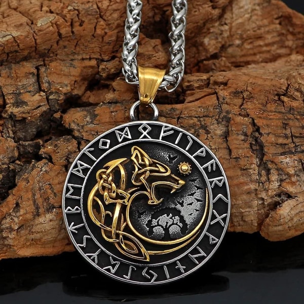 Viking Mænds Rustfrit Stål Fenrir Ulv Rune Halskæde Nordisk Amulett Smykker, 24
