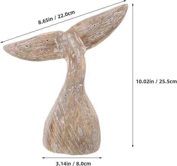 Træhvalhale Bordpladestatue Rustik Nautisk Massiv Træskulptur Alsidig Placering