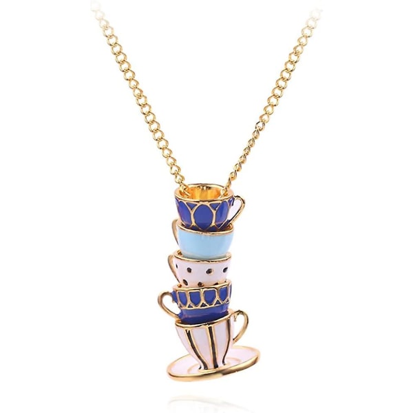 Stacked Enamel Teacup Necklace 3d Teapot Pendant Necklace Teacup Sweater Necklace For Women Girls