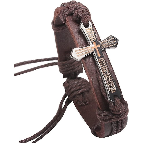 Håndlavede læderarmbånd sæt til mænd og kvinder Vintage Cross Beaded Braided Black Punk Gift