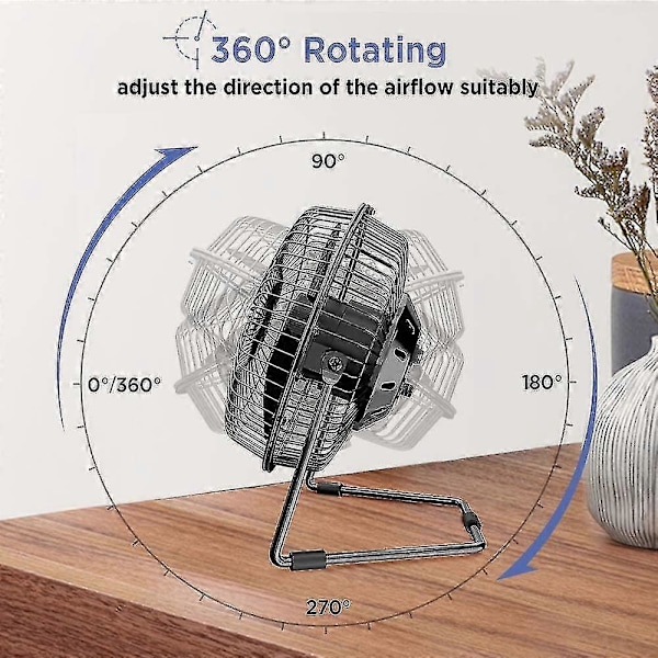 USB-bordvifte 6 tommer, stille skrivebordsvifte, luftsirkulator, 2 hastigheter, 360 graders rotasjon