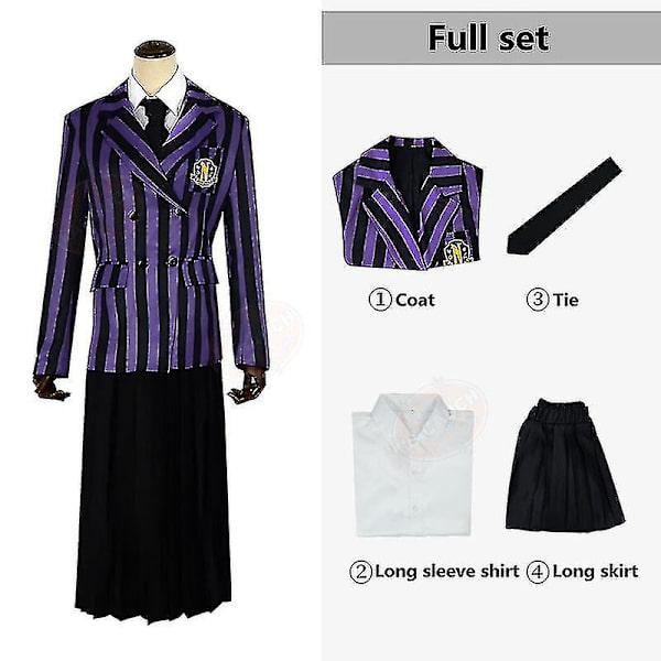 Wednesday Addams The Addams Family Nevermore Kostyme Uniform Dresssett Kvinneklær M Style 7