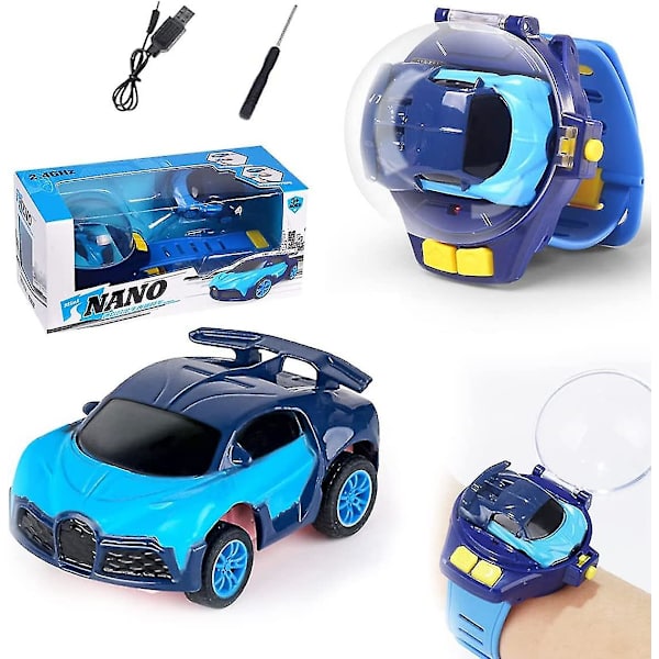 Mini-kaukosäätimellä ohjattava autokellolelu, 2,4 GHz USB-lataus, kaukosäätimellä ohjattava auto, TikTok-kello-RC-auto pojille ja tytöille