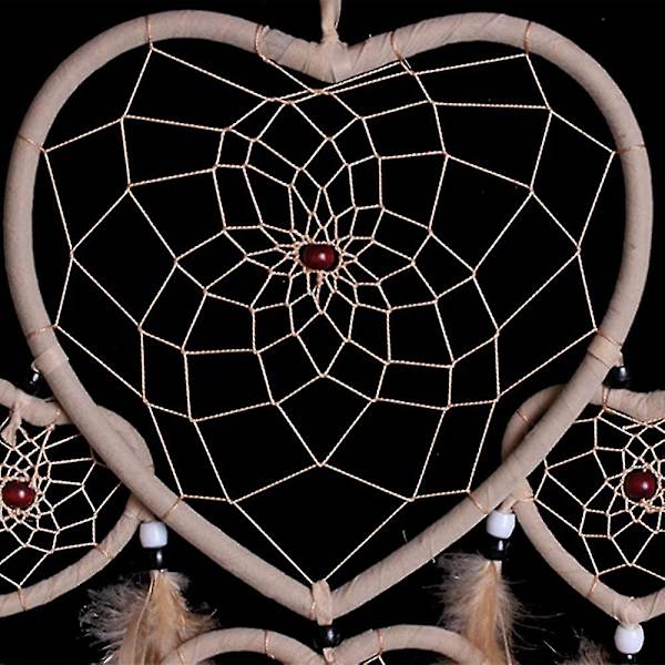Handgjord Drömfångare Traditionell Drömfångare Hjärta Form Design Stil Fjäder Vägg Hängande Dekoration Ornament (beige)(1st)