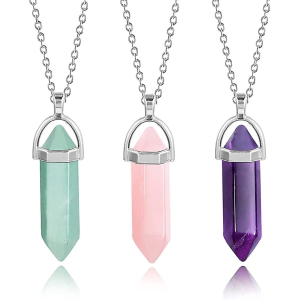 3pcs Healing Crystal Necklaces For Lmell Womenrose Quartz Aventurine Amethyst Crystal Gift