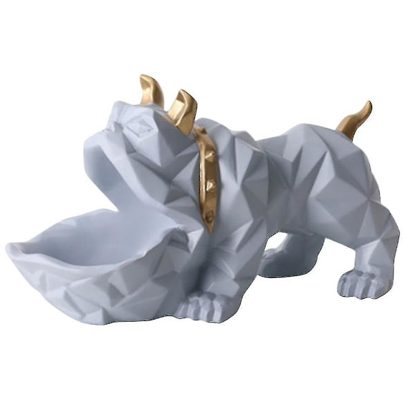 Hunde Statue Syntetisk Harpiks Nøgleopbevaringsboks Bulldog Hjem Decor Grå