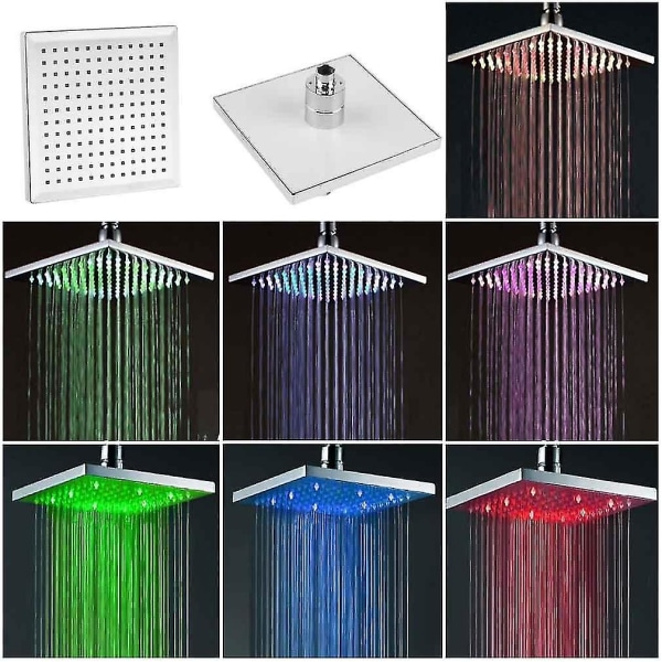 8 tommer kvadratisk regnbruser 7 farver LED skiftende spray