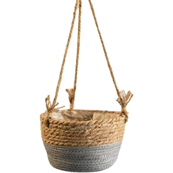 20 cm:n riippuva olkipenkki juuttinarulla - Wicker-seinäripustuskorin