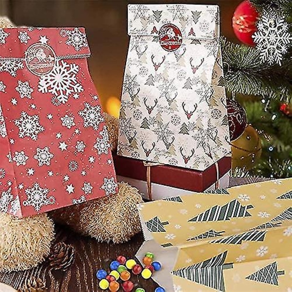 24 adventskalenderposer Kraftpapir julegavepose