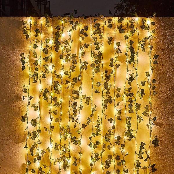 Lyskæde med blade, kunstige ahornblade planter Grønne blade Fairy Lights, Maple Leaves Lampe hængende belysning, indendørs udendørs dekoration
