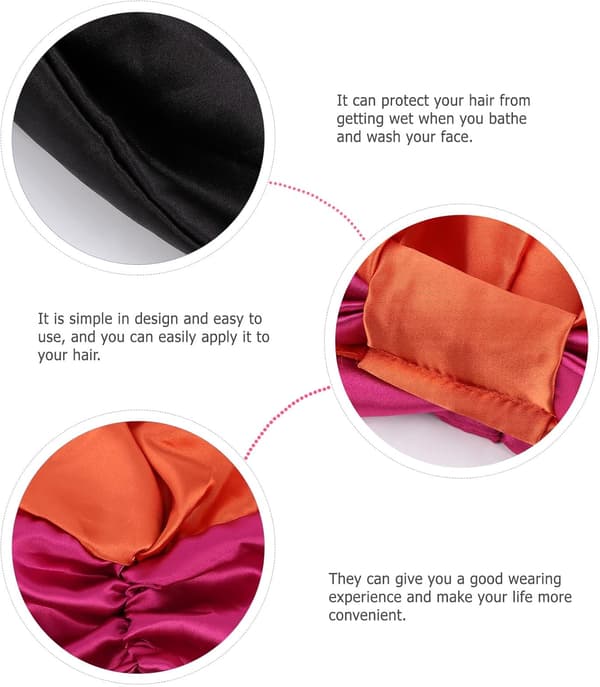 Elastisk Satin Hårpleje Bonnet 2 stk Dobbeltlags Sovehætter Sort Rosarød til Kvinder Nattesår Beskyttelse