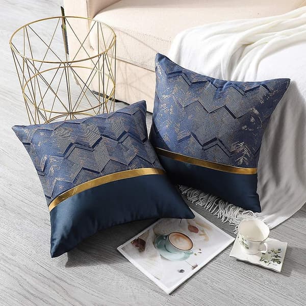 2 st Polyester Guldtrådsvåg Dekorativa Kuddfodral Hem Vardagsrum Soffa Sovrum (45x45cm, Marinblå)