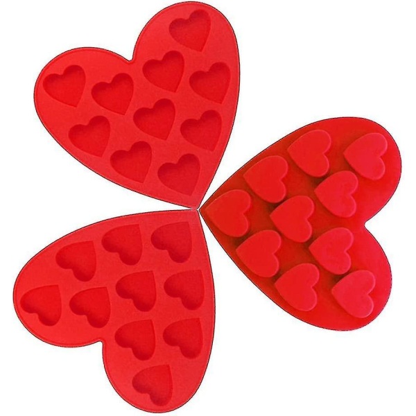 Silikonsjokoladeformer, hjerteform på valentinsdag. Non-stick kjøkkenpanner Isbitbrett for å lage kakegodteri Gumdrop Jelly (3 stk, rød A Szk