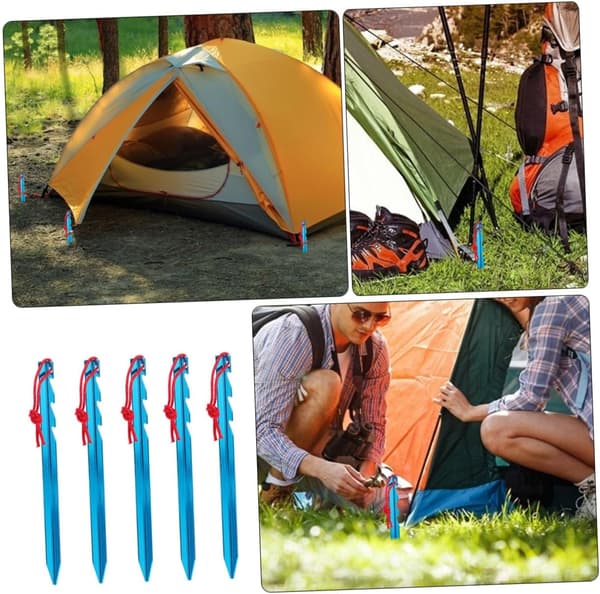 Justerbara tältpinnar i aluminiumlegering 18 cm triangulära markpinnar med vindrep 5-delat set