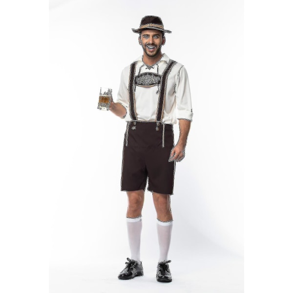 3-pack Oktoberfestdräkt för vuxna män - Tysk bayersk Oktoberfest-festivalöl Lederhosen-kläder L