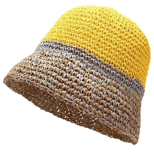 Kvinnors Virkad Bucket Hat Dam Outdoor Sport Fiskehatt För Kvinnor Casual Yellow