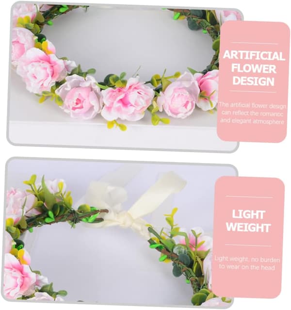 Bryllupskrans for brud, blomsterkrone, kunstige kronblader, boho-blomsterkrans for bryllupshodeplagg