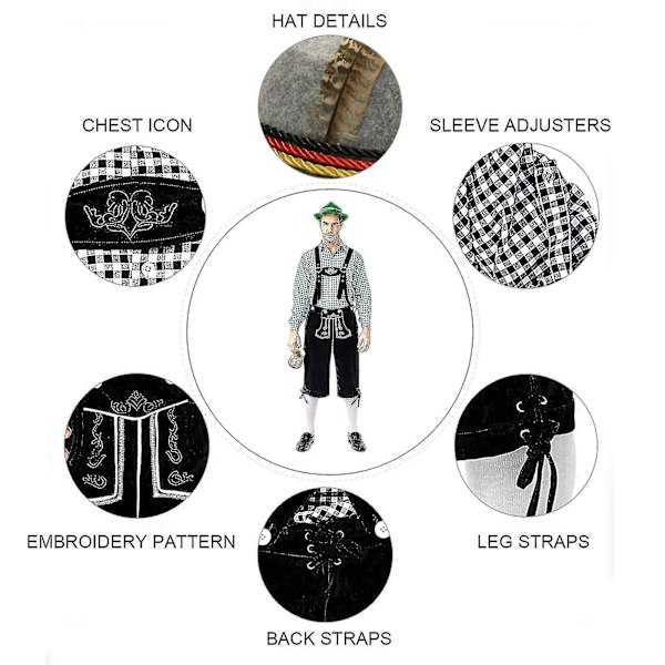 Miesten Baijerilainen Oktoberfest-asusetti Up Fancy Oktoberfest- ja Olutjuhliin L Black