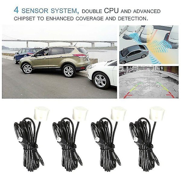 LED Parkeringsensor Kit 4 Sensorer Bil Bakkeraadar