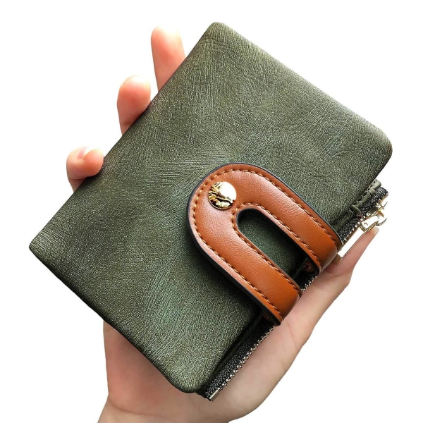Damplånbok Liten Rfid Bifold-plånbok för kvinnor med myntficka med dragkedja, Miniplånbok Mjuk Kompakt Tunn (grön)