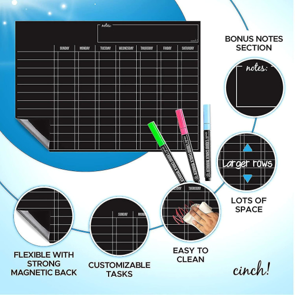 Magnetic Black Dry Erase Chore Chart för flera barn och vuxna