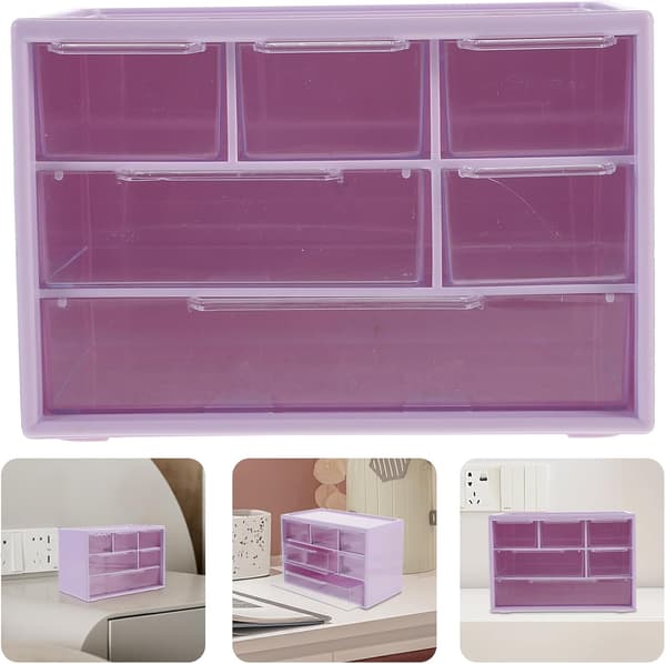Stor 6-rums skuffeopbevaringskasse lilla, skrivebords makeup-organizer
