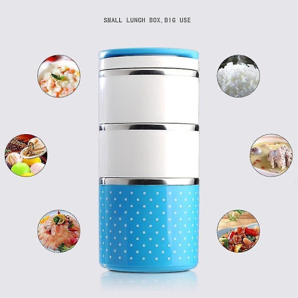 3-lags Blue Cute Thermal Lunch Box Bento Leakproof Food