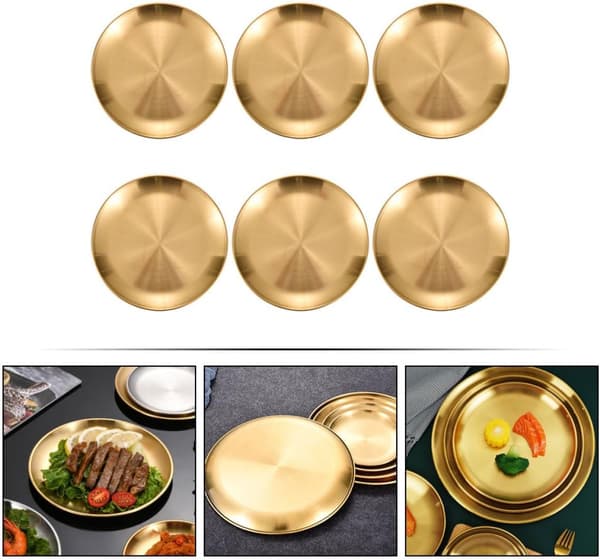 Gyllen rustfritt stål matfat pasta serveringsbrett glatt overflate kun håndvask egnet