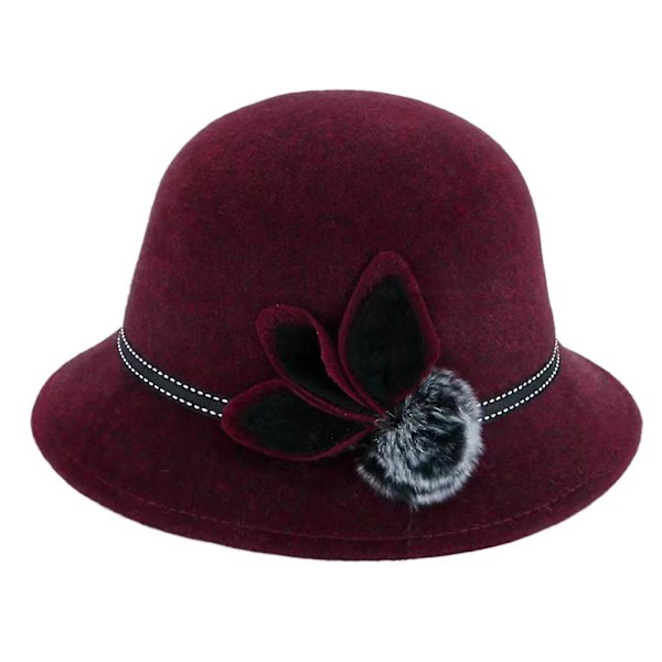 Elegant Damhatt med Bred Brätte, Varm, Enfärgad, Vinter/Höst, Damhatt med Blomma för Dagligt Bruk Wine Red