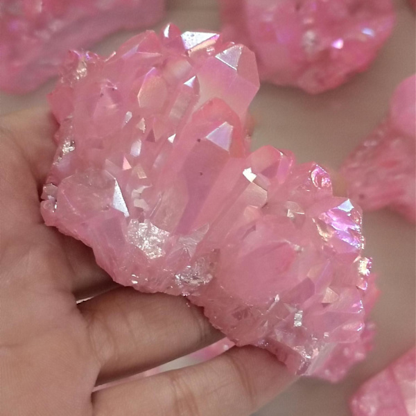1 st Kristallkluster av Rosa Flamma Aura Kvarts