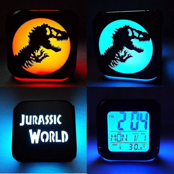 Jurassic Park Dinosaur 3D Stereo Lille Alarmur Kreativ LED Natlampe Elektronisk Ur Sengebordsur Soveværelse Stemningslys - Med USB Strømkabel